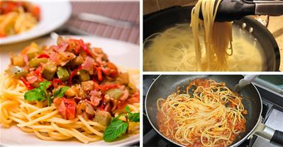 Lạ miệng với mỳ Ý cà tím xào cay sốt cà chua ngon lạ