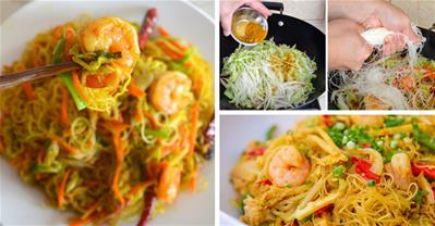 Làm bún xào Singapore vừa nhanh gọn vừa ngon quên sầu