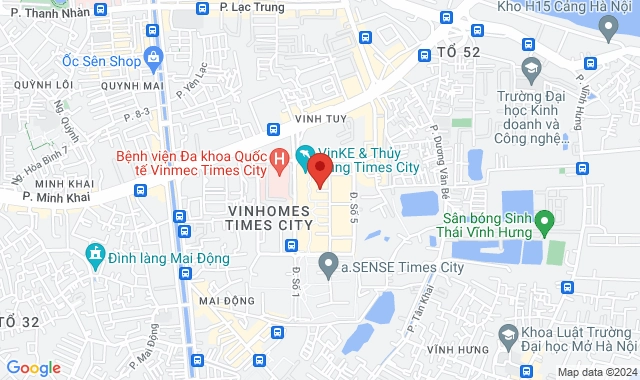 Gian số 5, đường 9 (cạnh Thuỷ Cung), TTTM Times City, P. Minh Khai, Q. Hai Bà Trưng