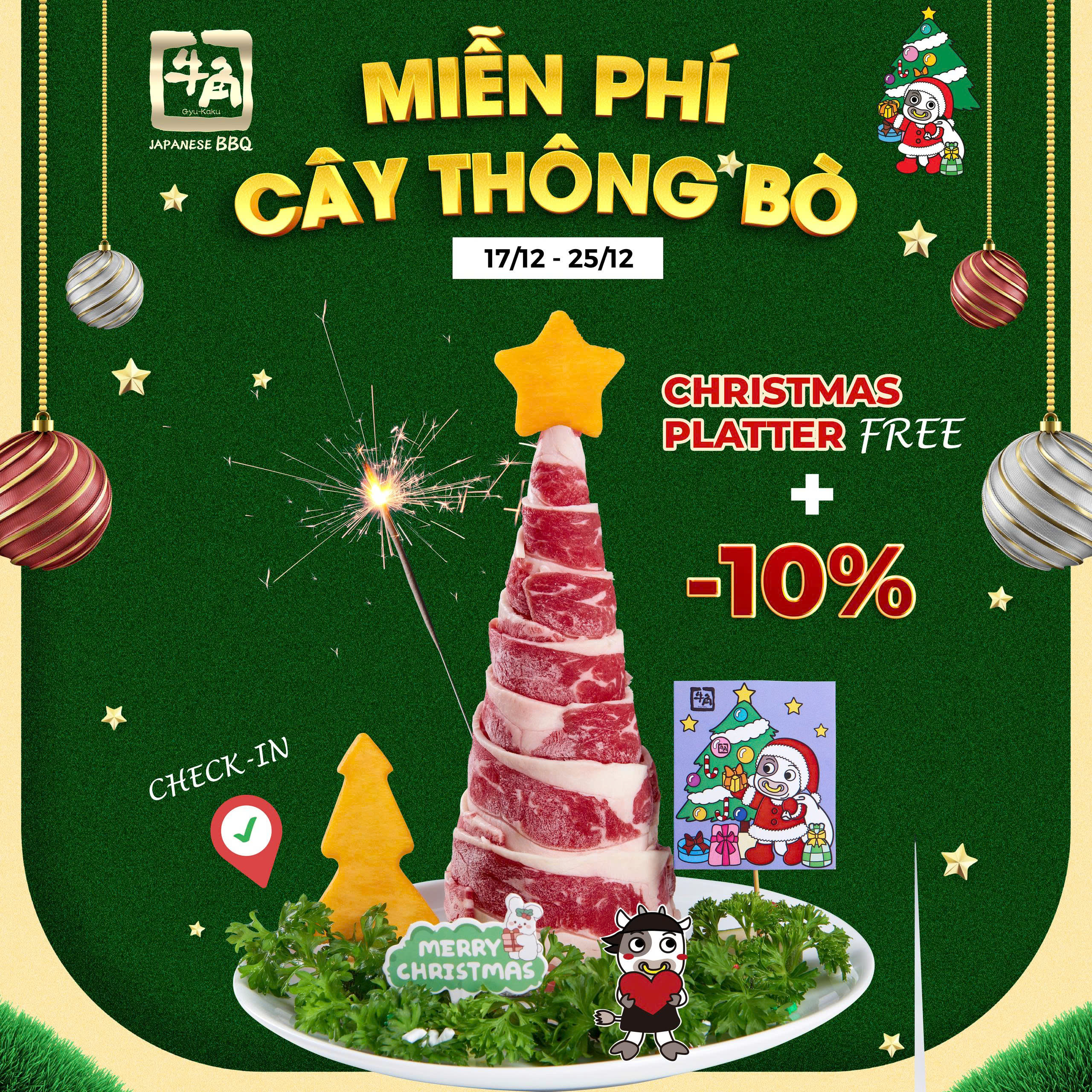Giảm 10% tổng hóa đơn & Tặng 1 cây thông bò Gyu-Kaku