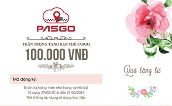 PASGO tặng thẻ khuyến mại khi đi ăn trị giá 100.000 VNĐ làm quà ra mắt